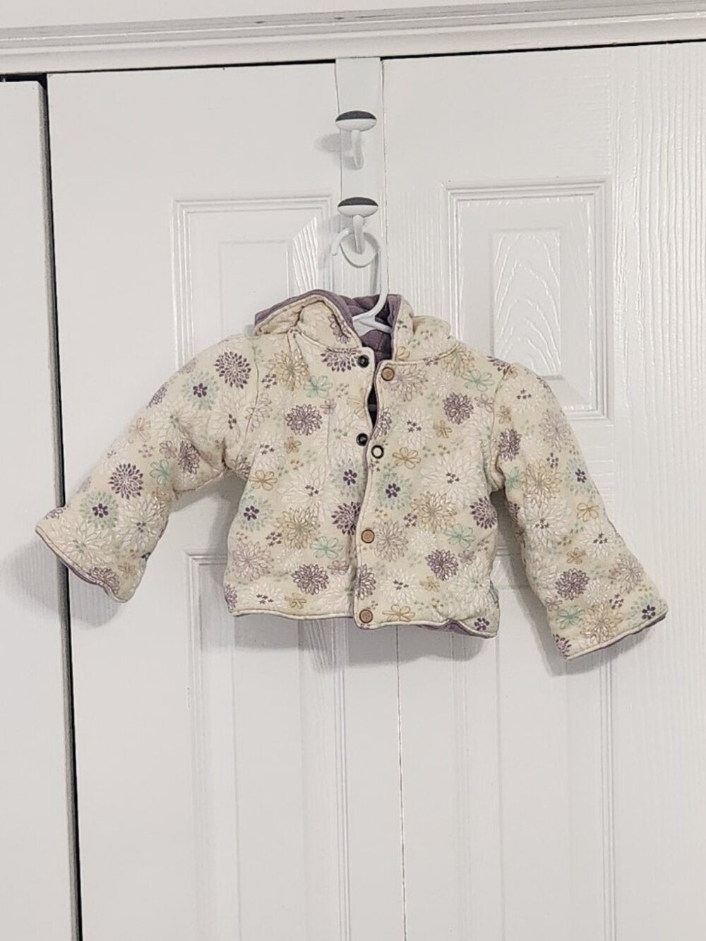 Finn + Emma 3-6M Organic Cotton Reversible Hooded Coat Purple Floral